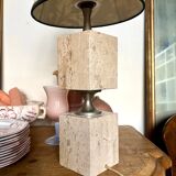 Lamp base in travertine by Philippe Barbier, 1970
