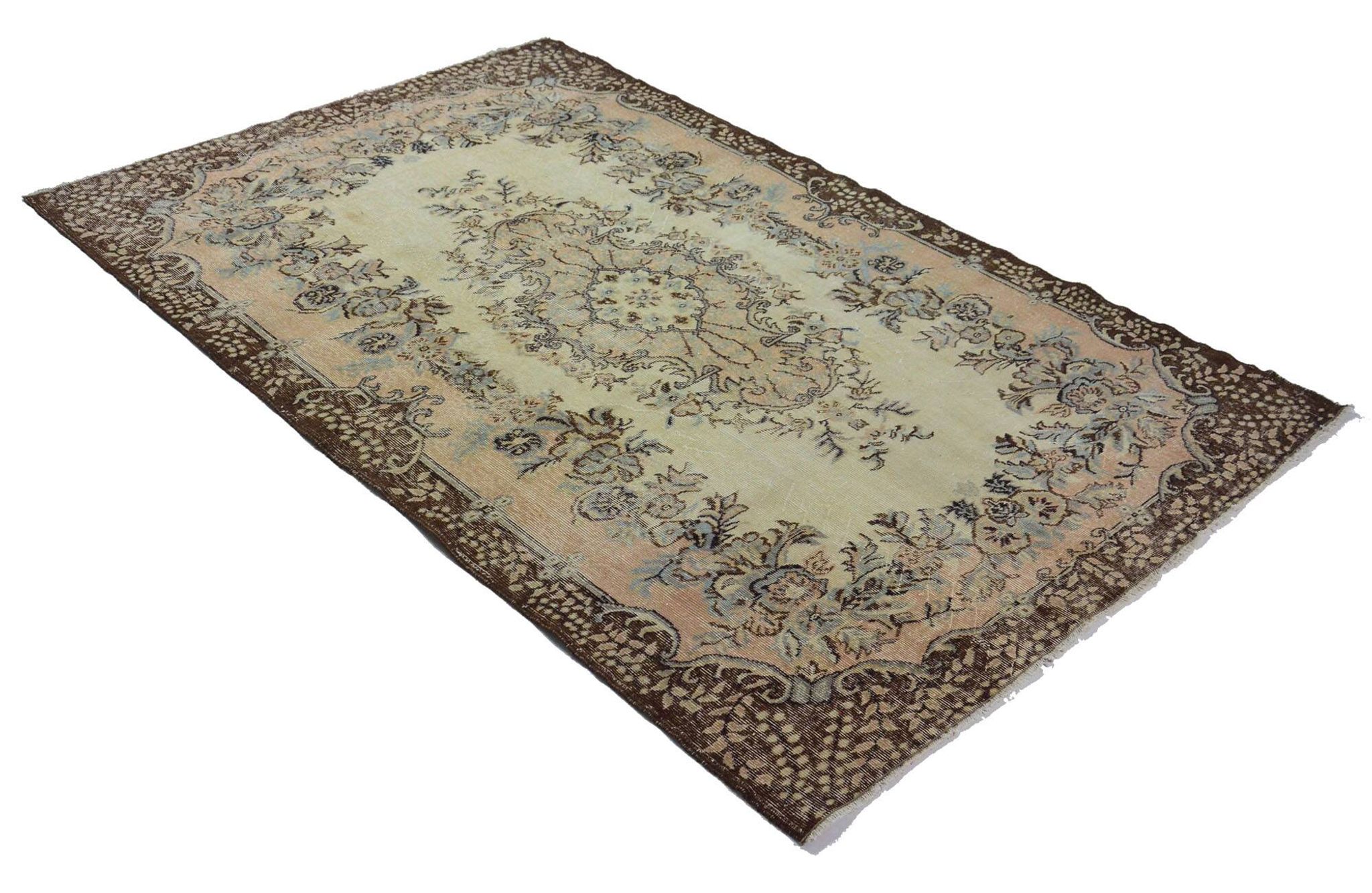 Vintage Turkish Carpet Beige and Brown Floral 271 x 174 cm
