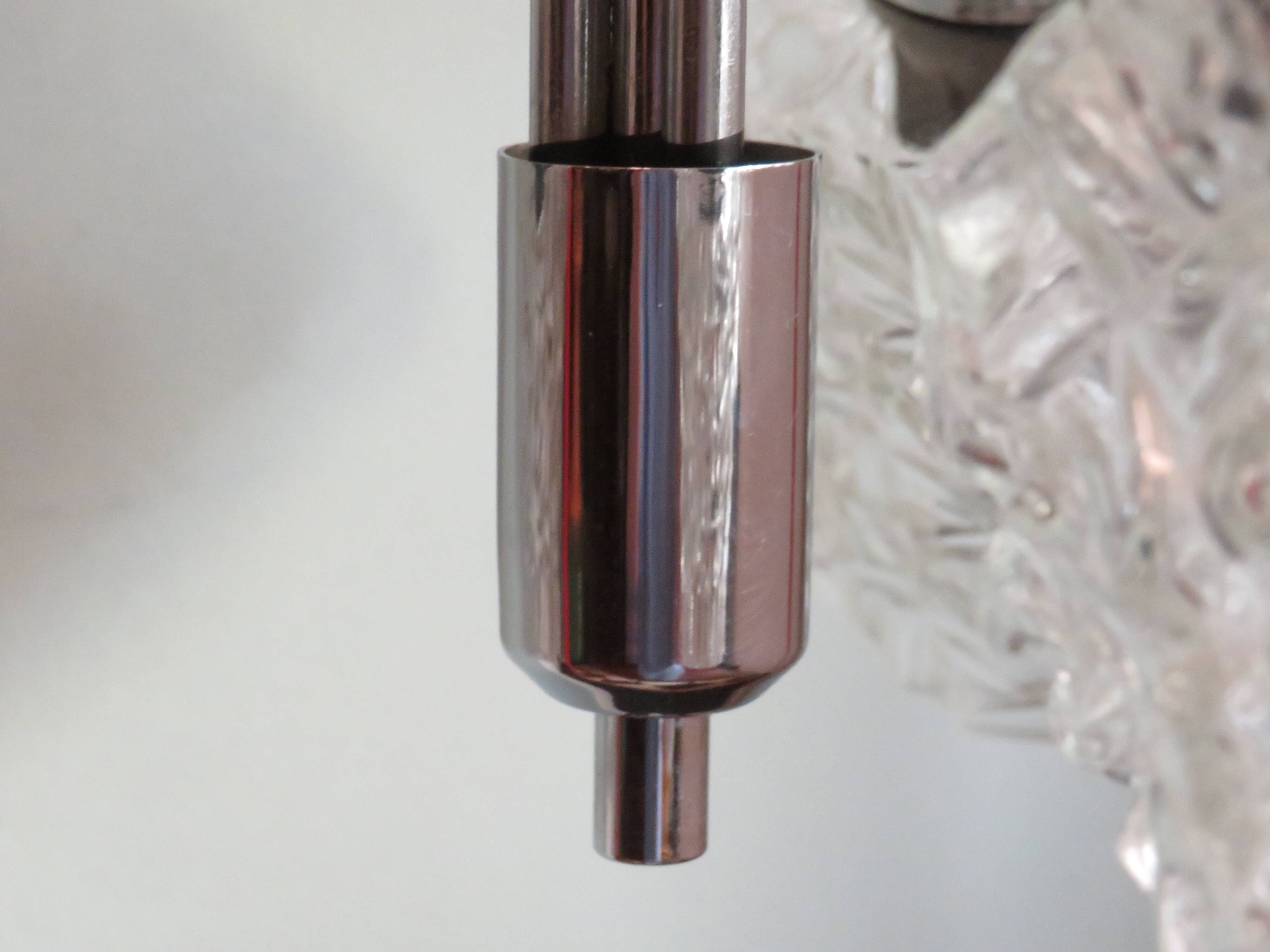 Mid-century chandelier, chrome and glass, Belgium 1960