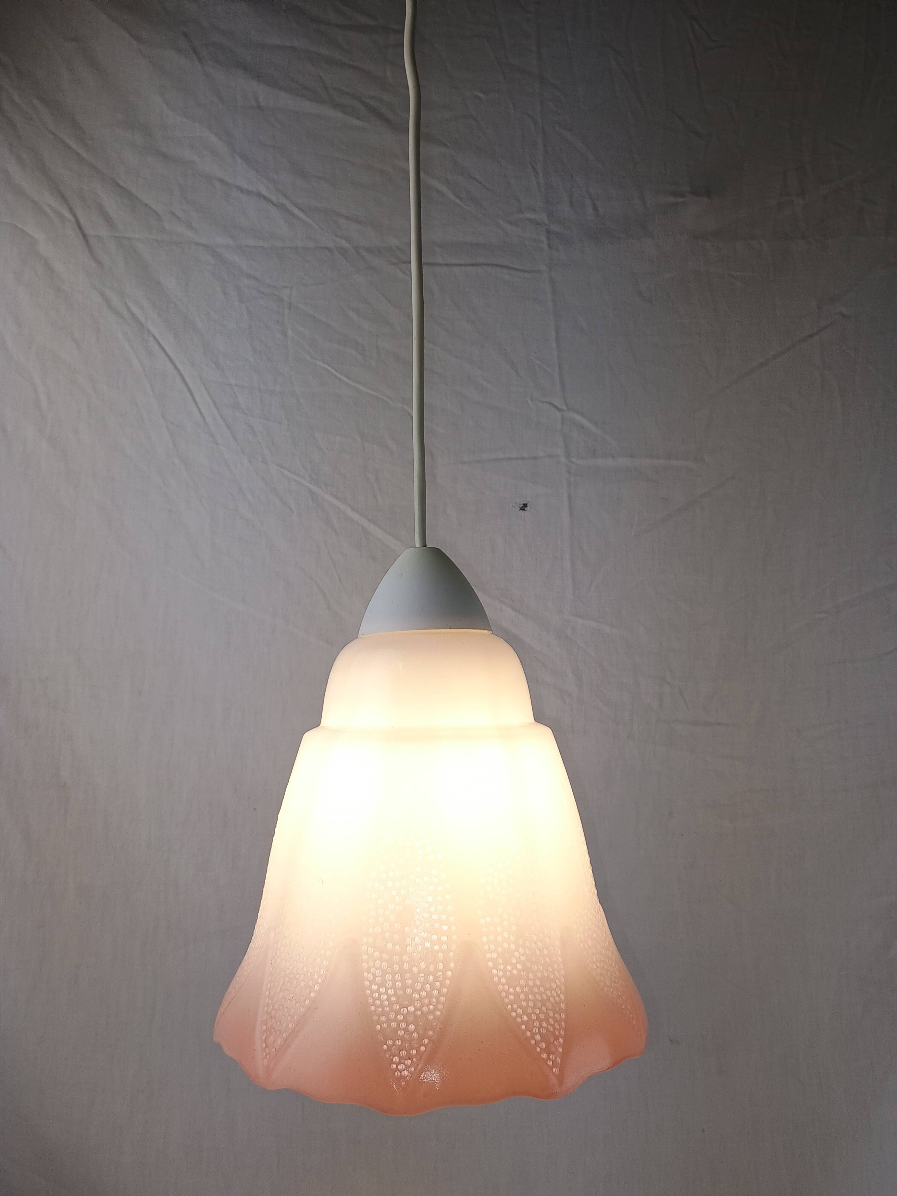 Mid-century white and pink glass suspension French vintage 1950