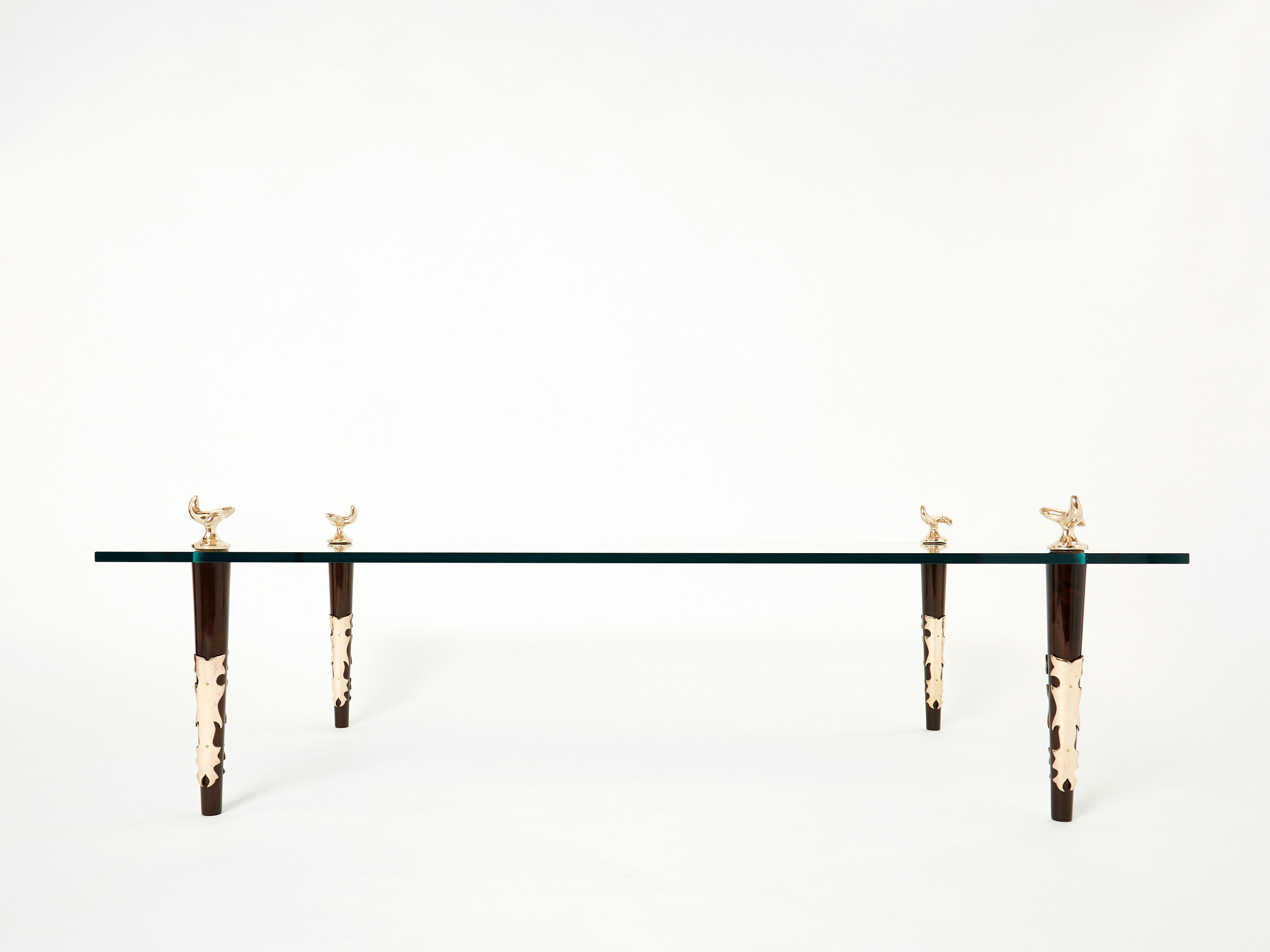 Mahogany coffee table bronze glass signed Garouste & Bonetti 1995