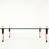 Mahogany coffee table bronze glass signed Garouste & Bonetti 1995
