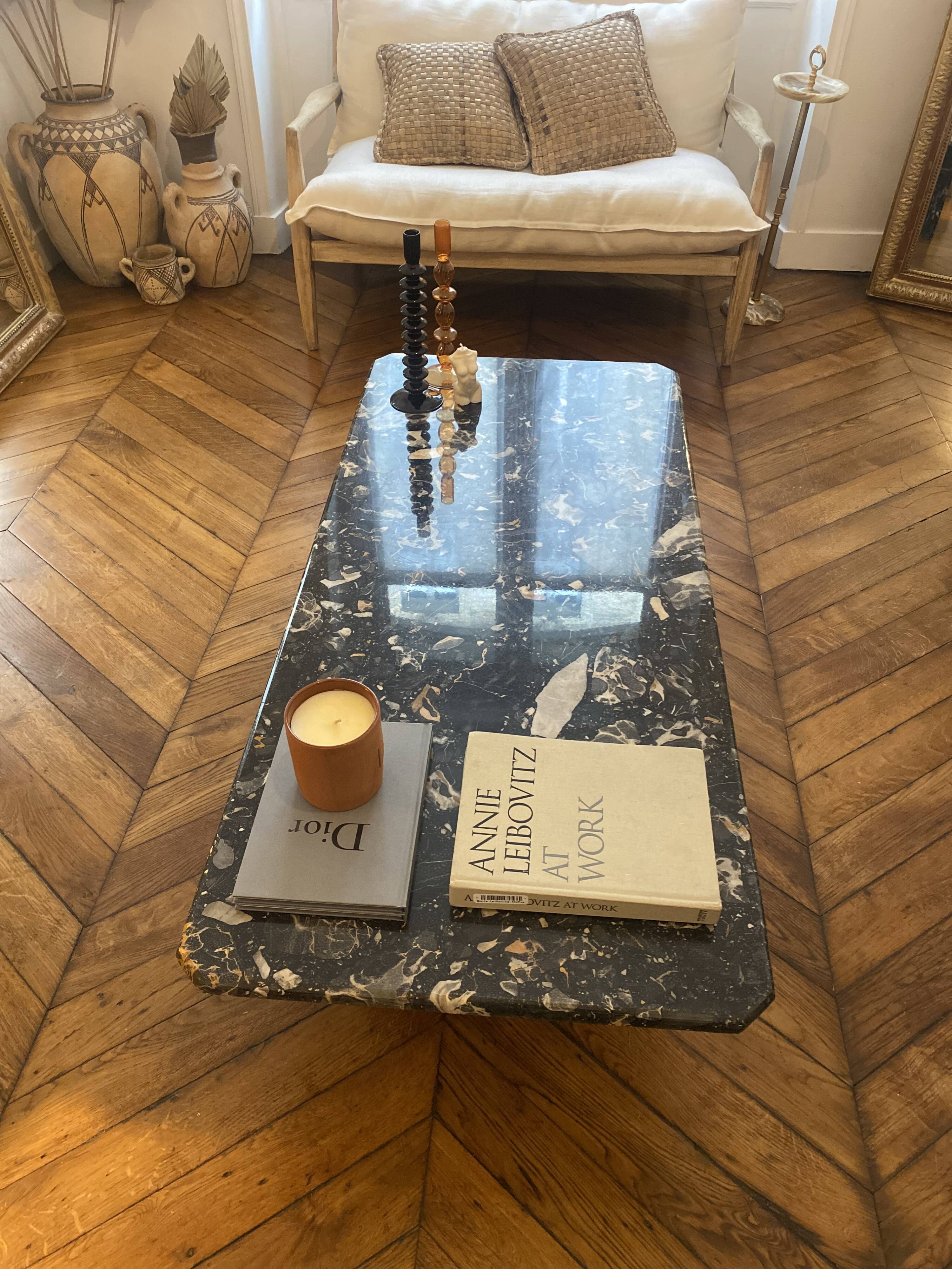 Minimalist design table in black marble Vintage Terrazzo