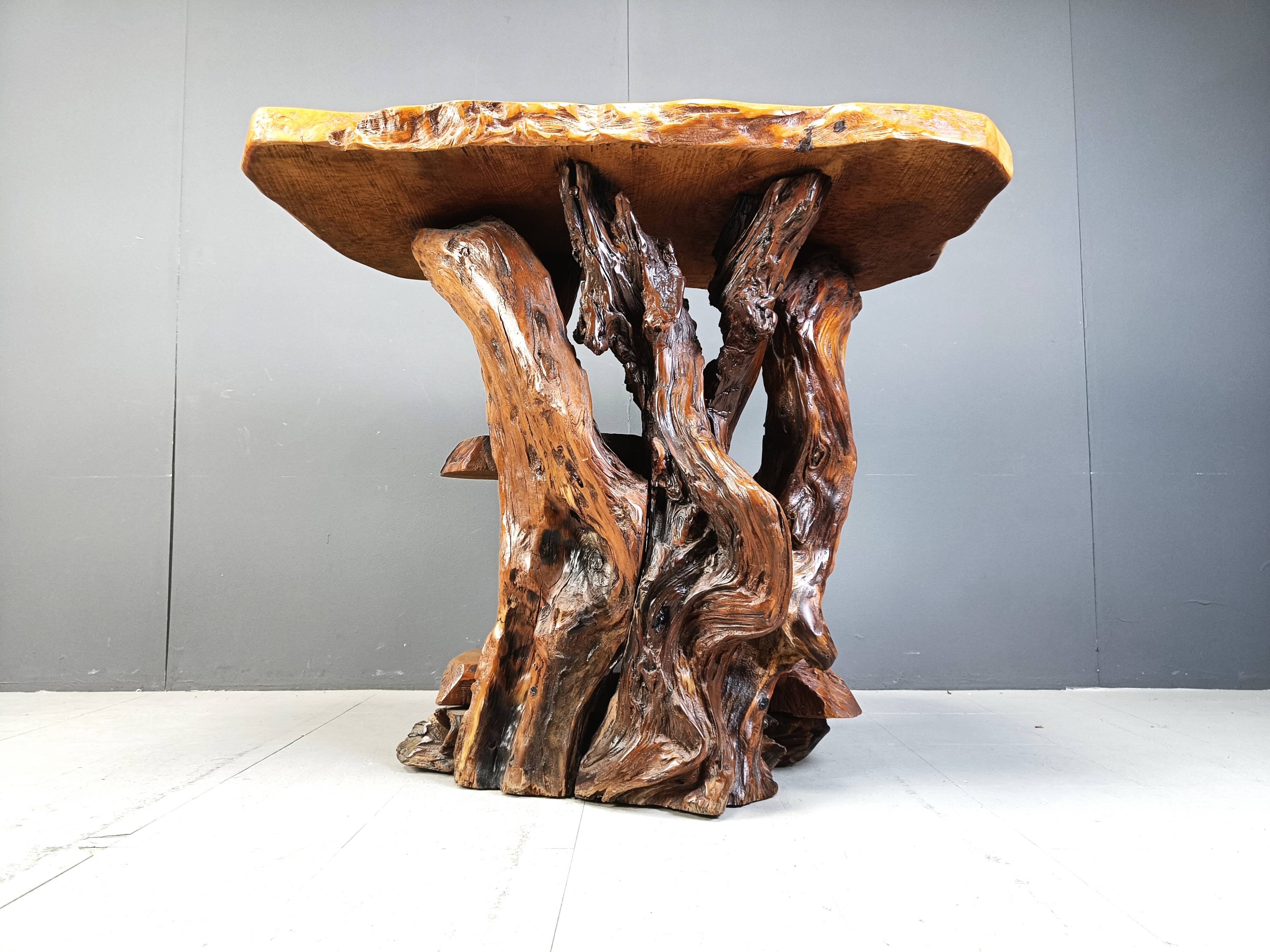 Travail Populaire Burl Root Wood Console, Italy, 1960s