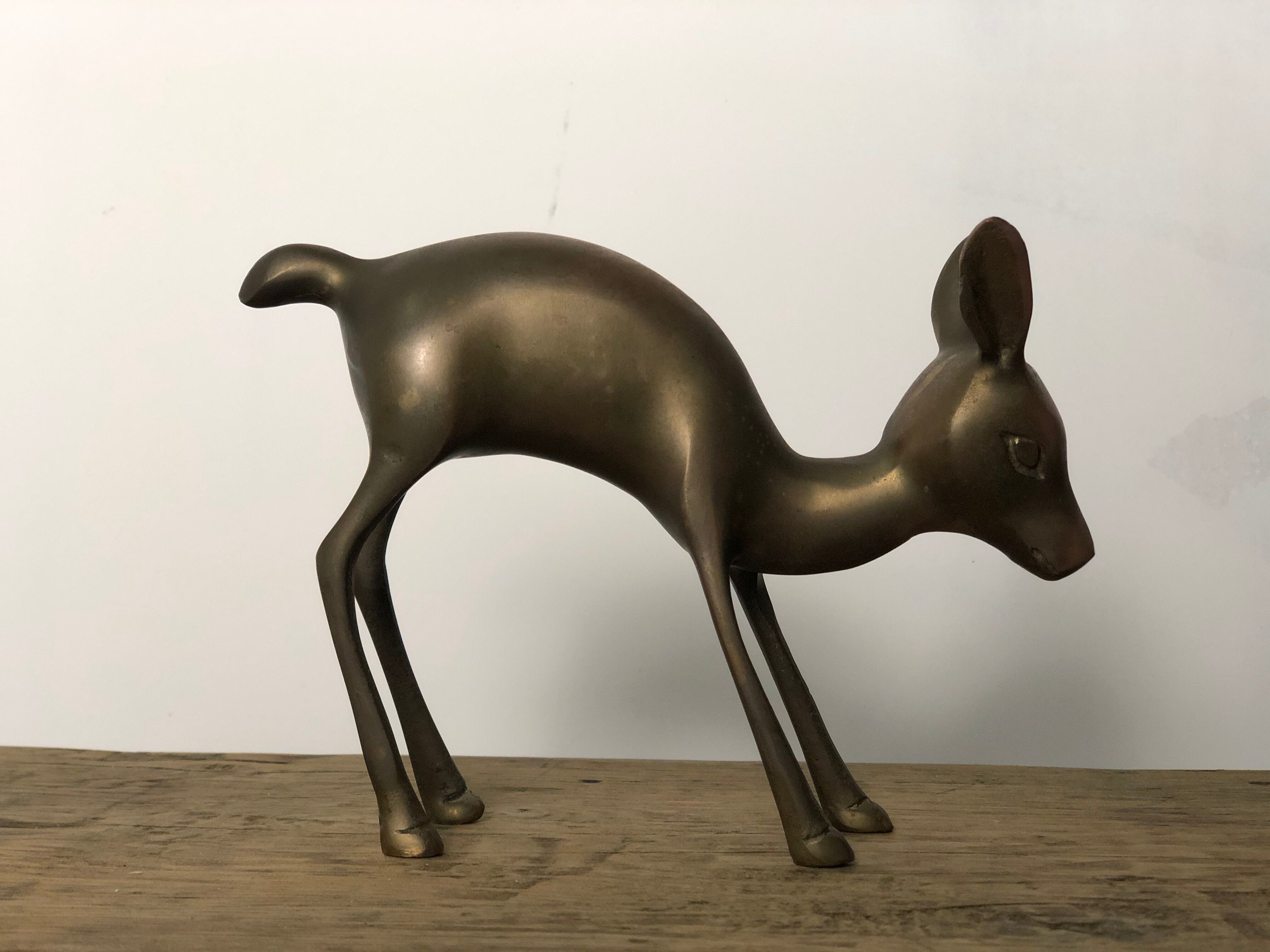 Animaux "le chat et le chevreuil" en laiton doré vintage 60