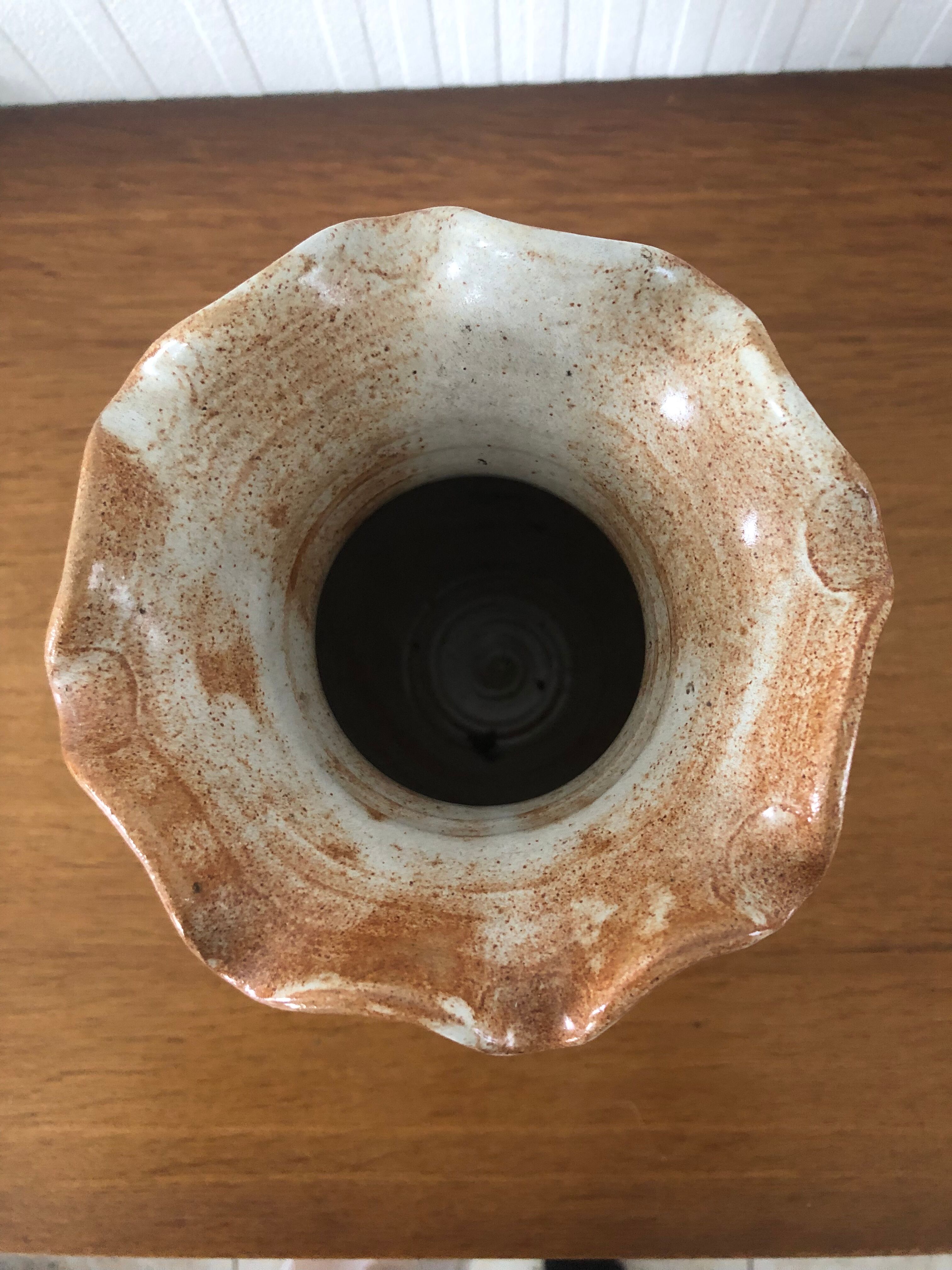 Faience vase signed Vallauris floral motifs