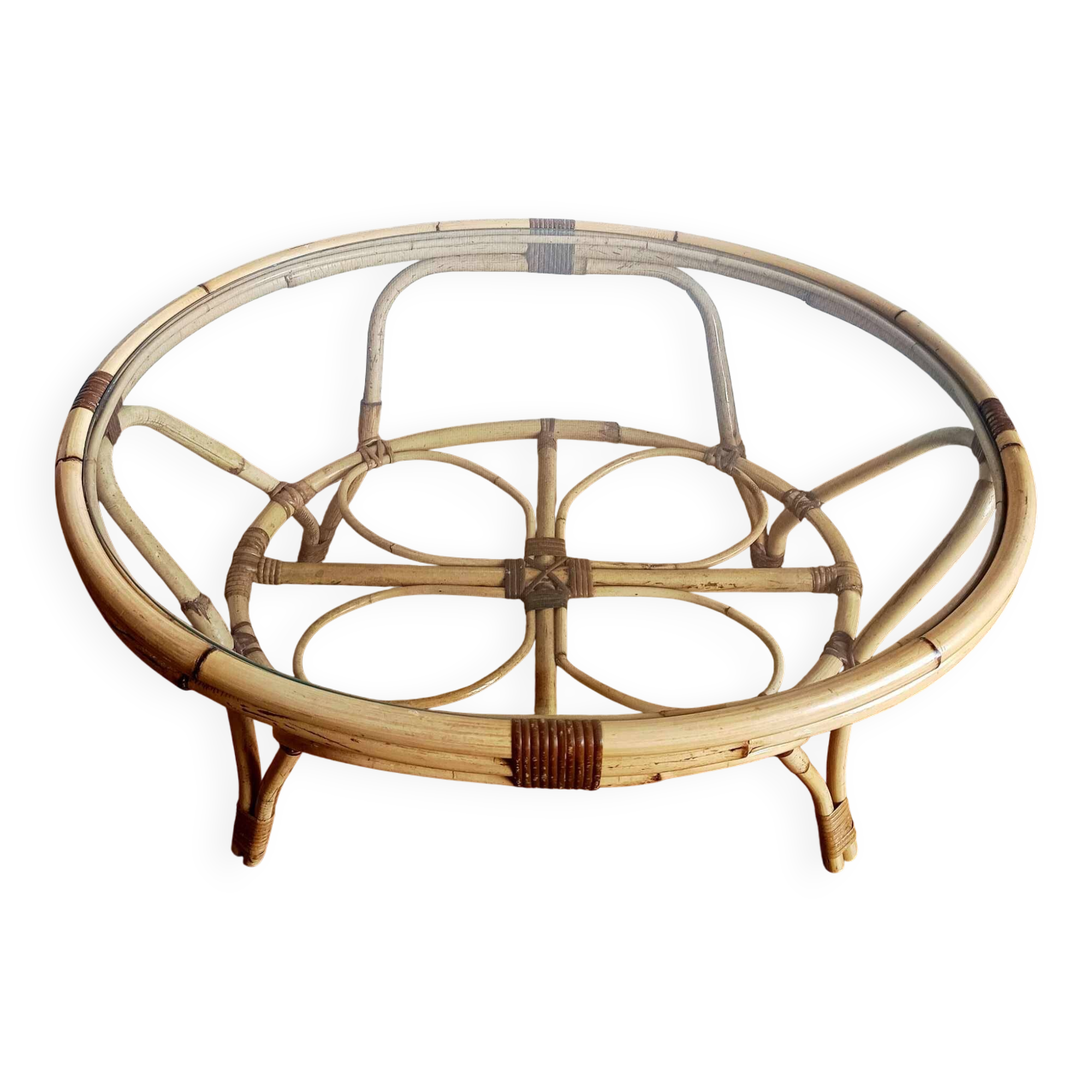 Table basse en rotin vintage 1970