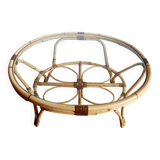 Table basse en rotin vintage 1970