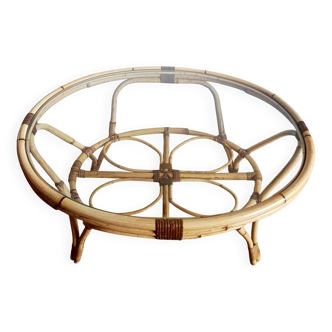 Table basse en rotin vintage 1970