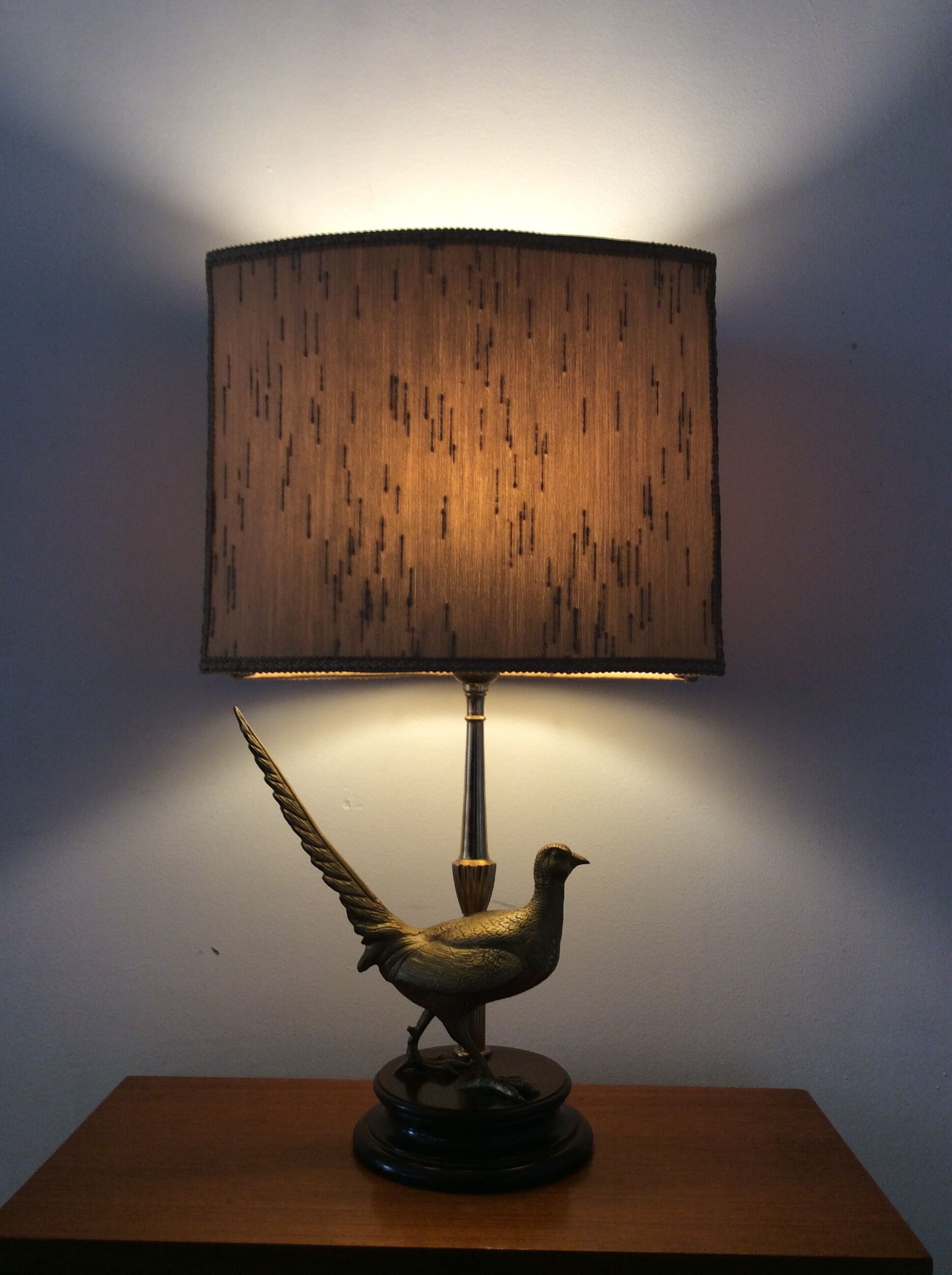 Vintage lamp 70s bronze pheasant