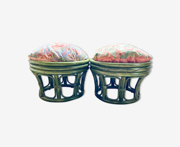 Paire de poufs en rotin vintage