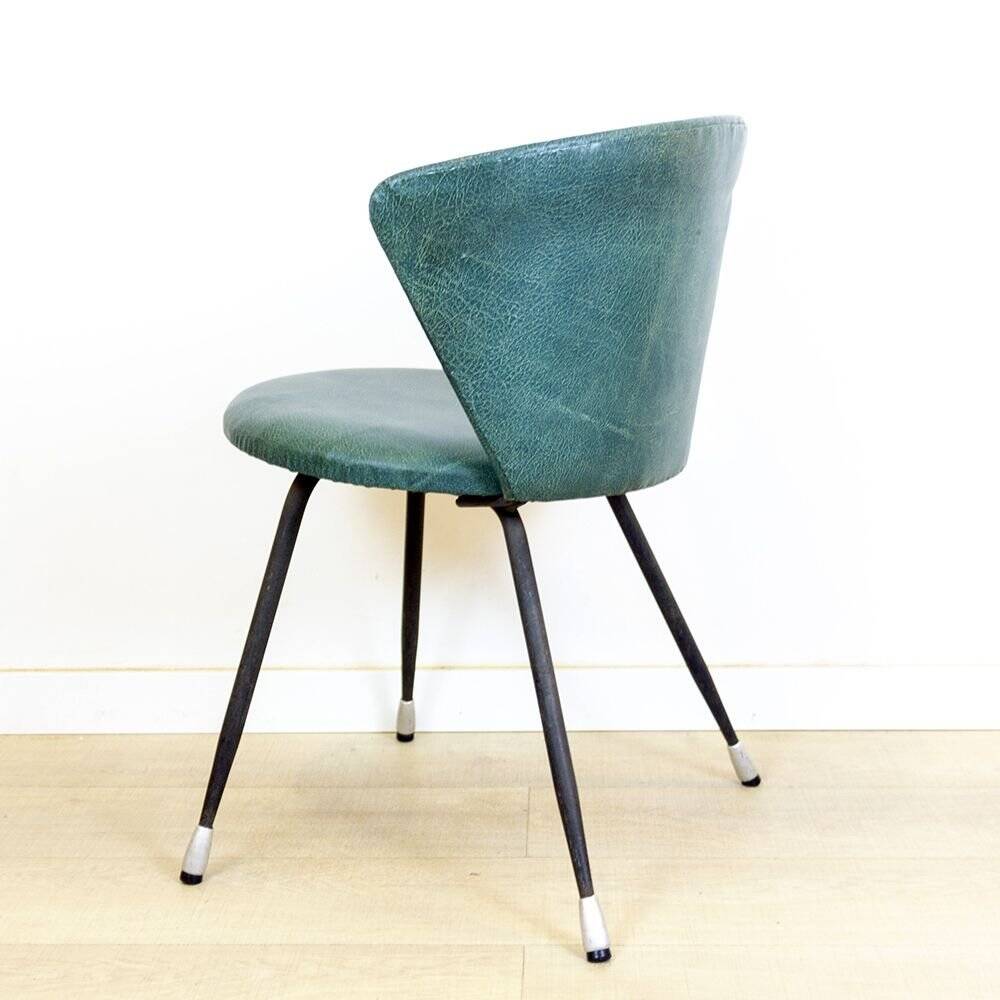 Set of Spanish Iron and Green Skai Club Chairs, 1960s