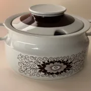 Porcelain soup tureen by Winterling, decorated with brown flowers.