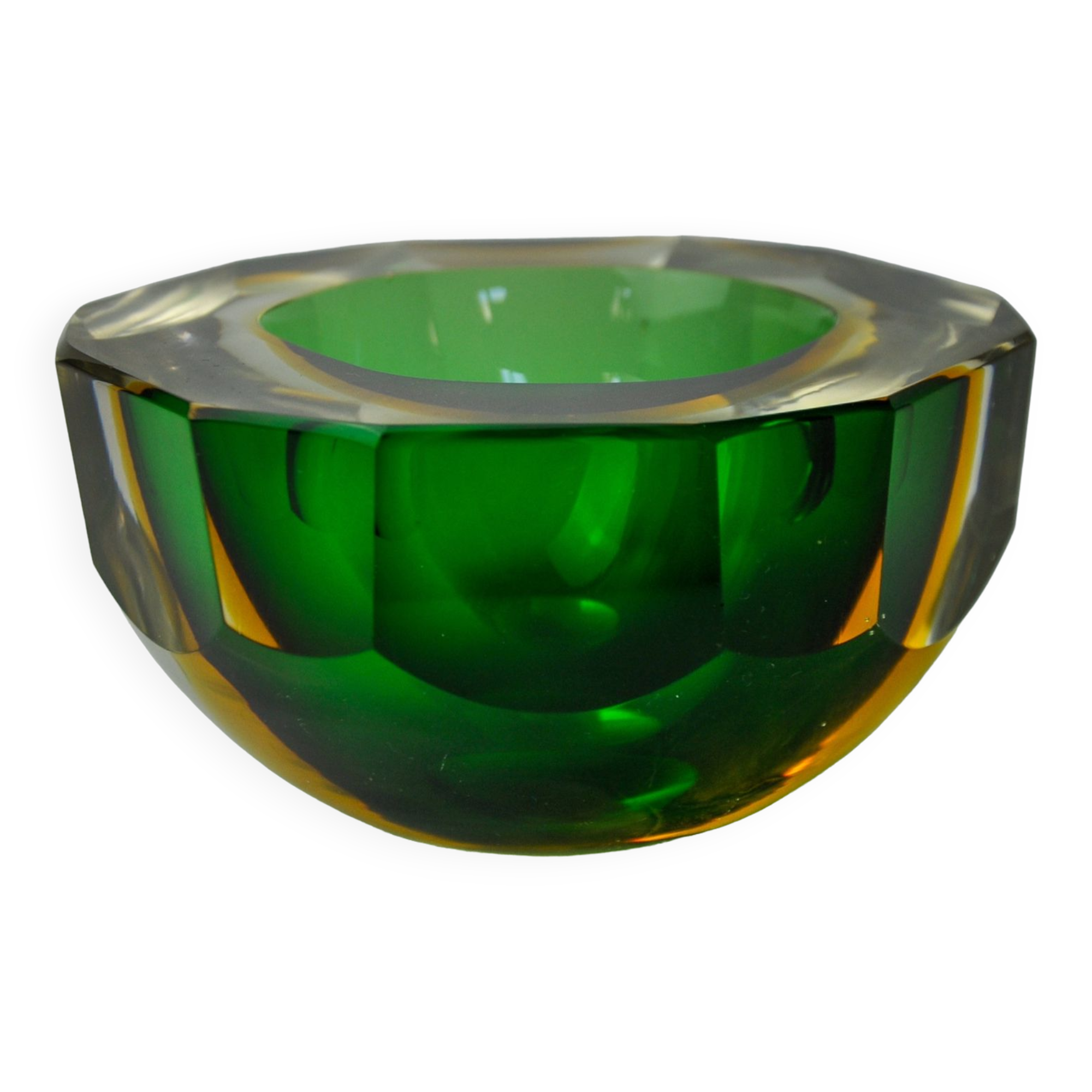 Vide poche sommerso vert et jaune par seguso, verre de murano, italie, 1970