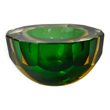 Vide pouch sommerso green and yellow by seguso, murano glass, italy, 1970