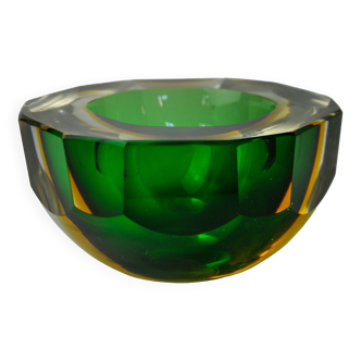 Vide poche sommerso vert et jaune par seguso, verre de murano, italie, 1970