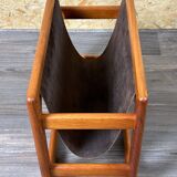 60s 70s newspaper holder Aksel Kjersgaard made of teak & leather