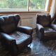 Italian leather bergère armchairs