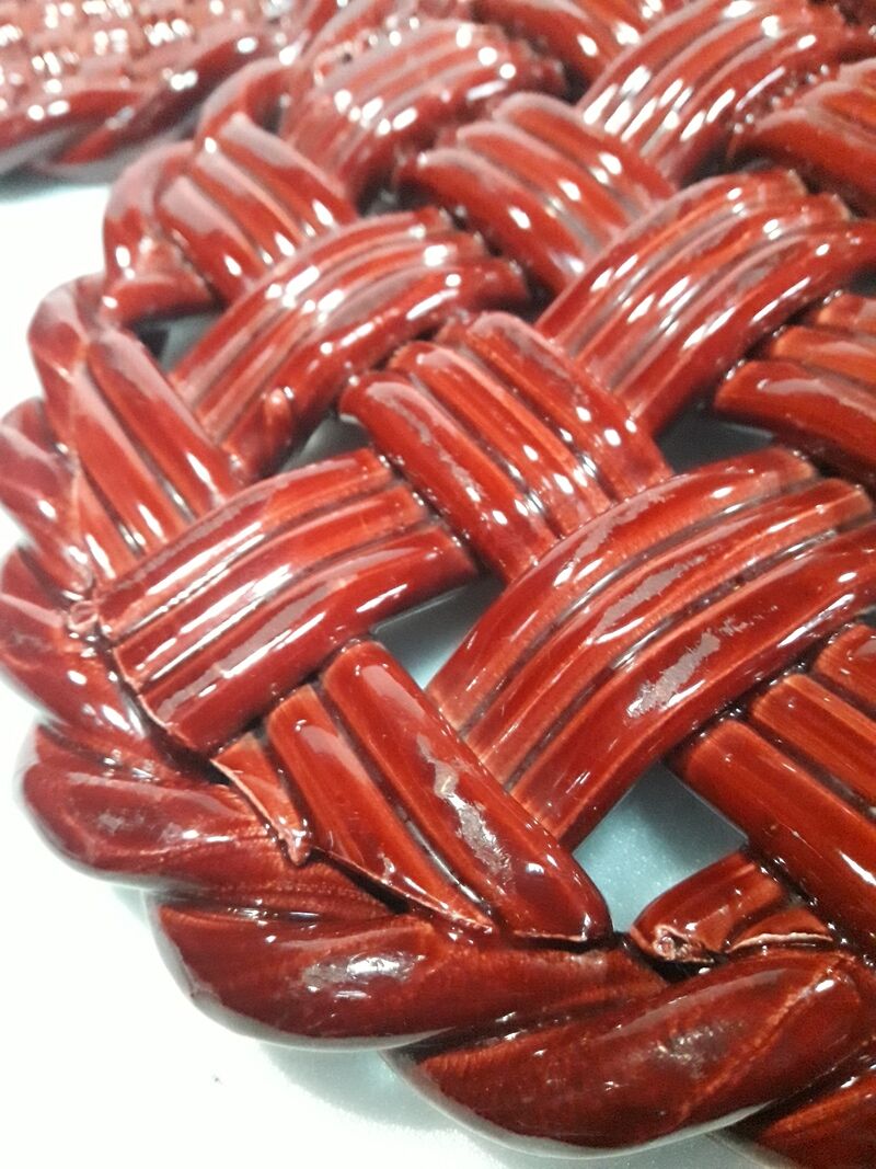 Trifle and 2 bottle coasters, woven ceramic