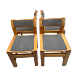 Set of 4 brutalist vintage chairs in solid wood and fabric