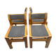 Set of 4 brutalist vintage chairs in solid wood and fabric