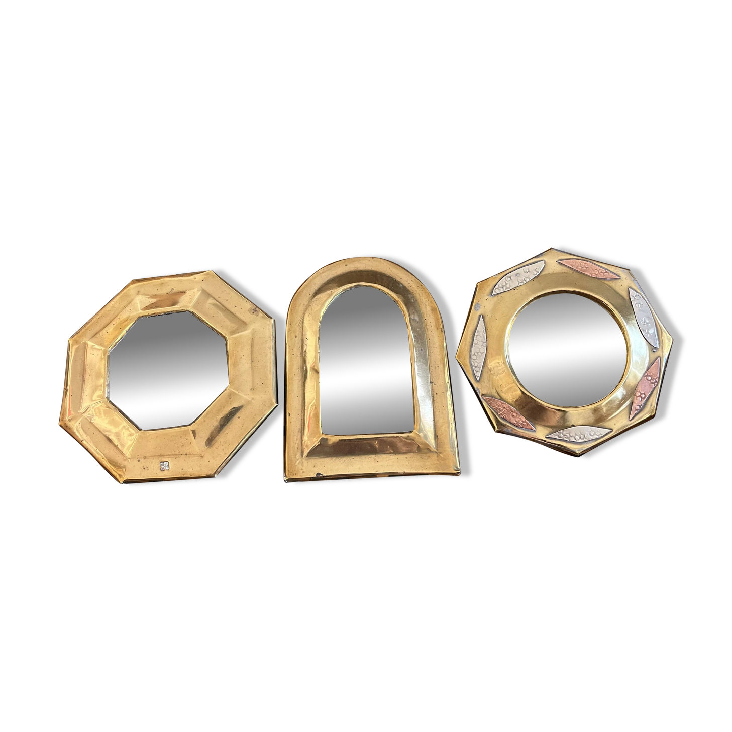 Trio of small brass mirrors