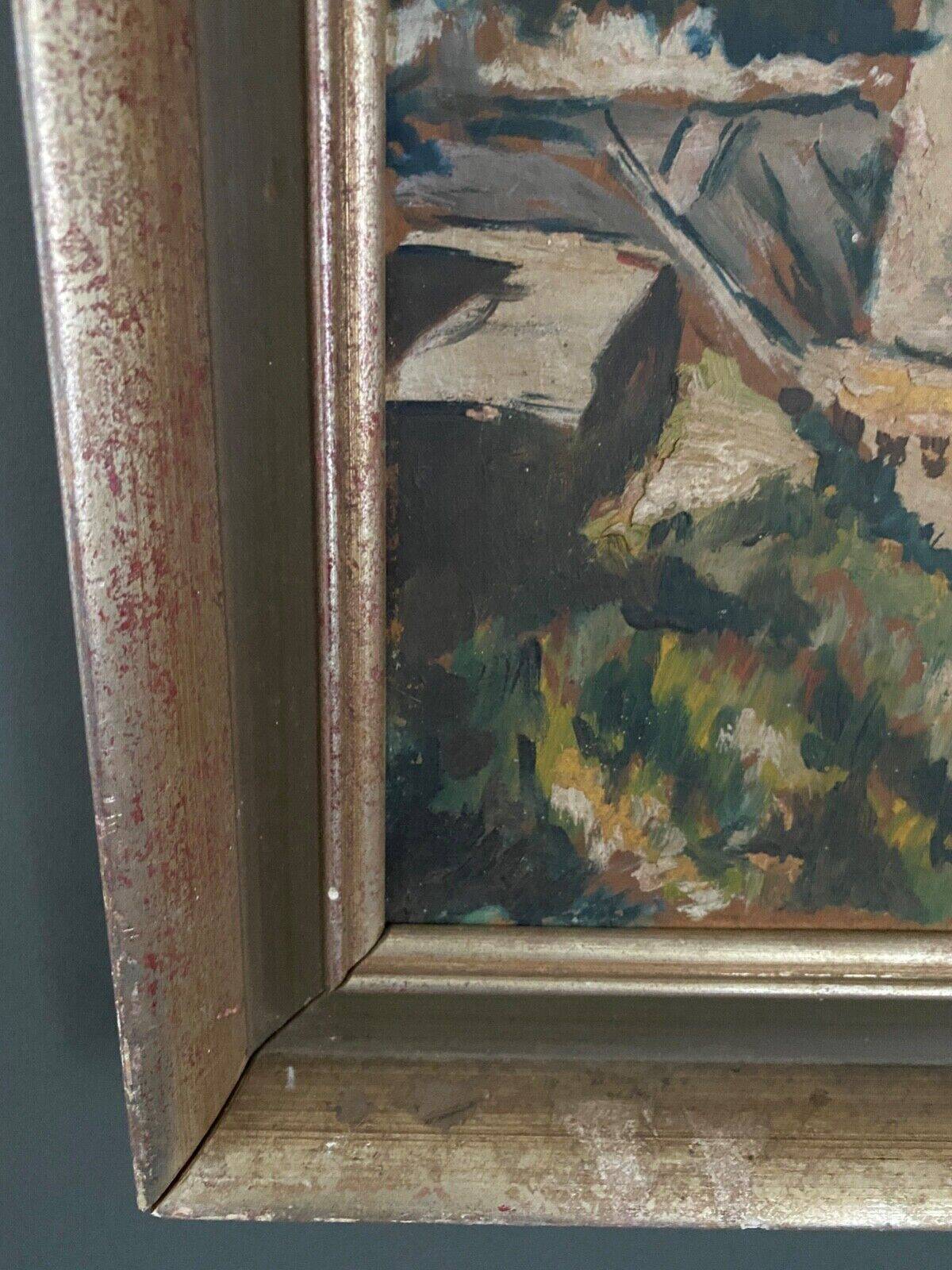 Oil on panel by Poubal 20th century representing a limed frame mill