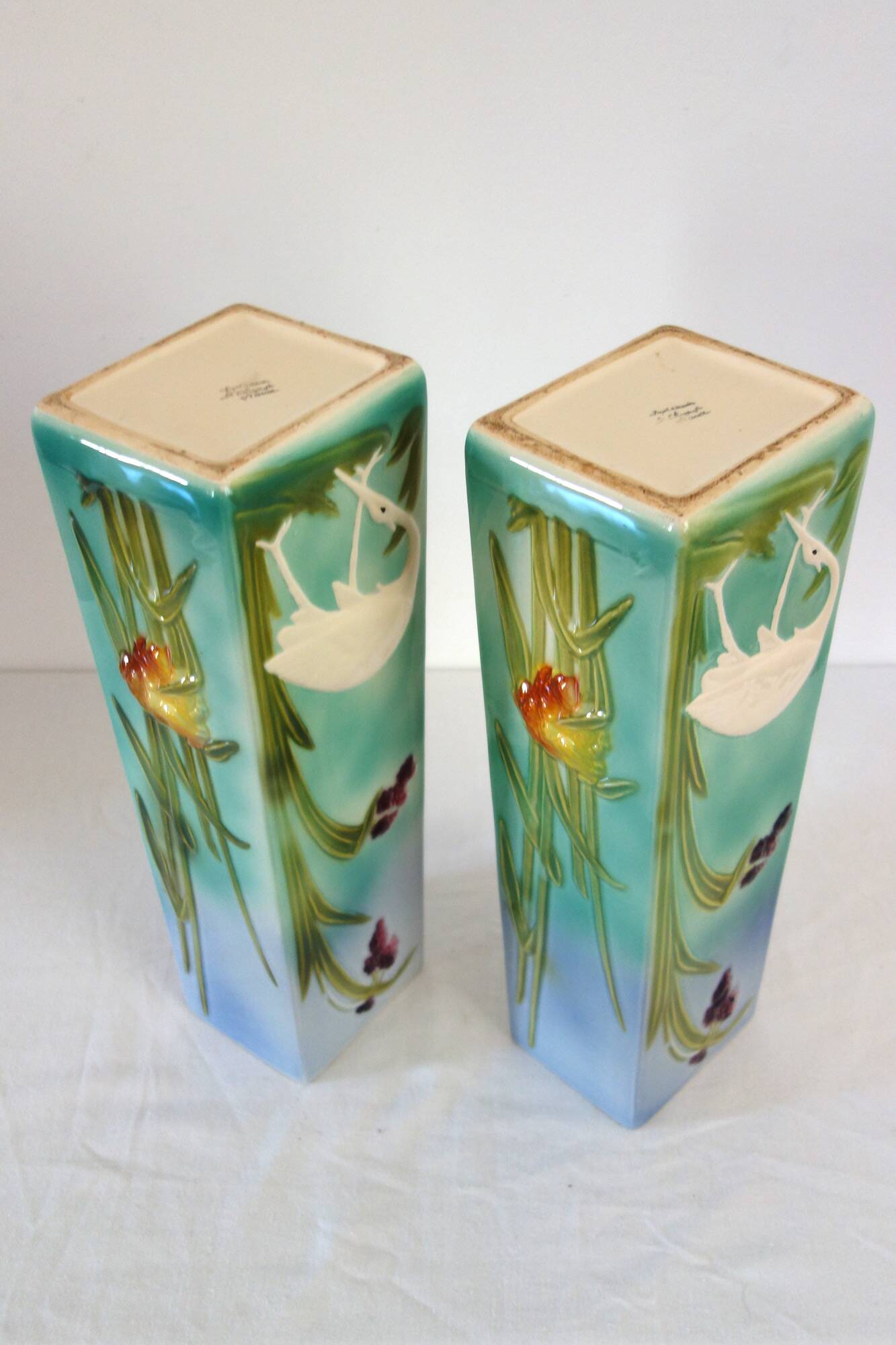 Pair of Saint Clement barbotine vases H 39cm circa 1900