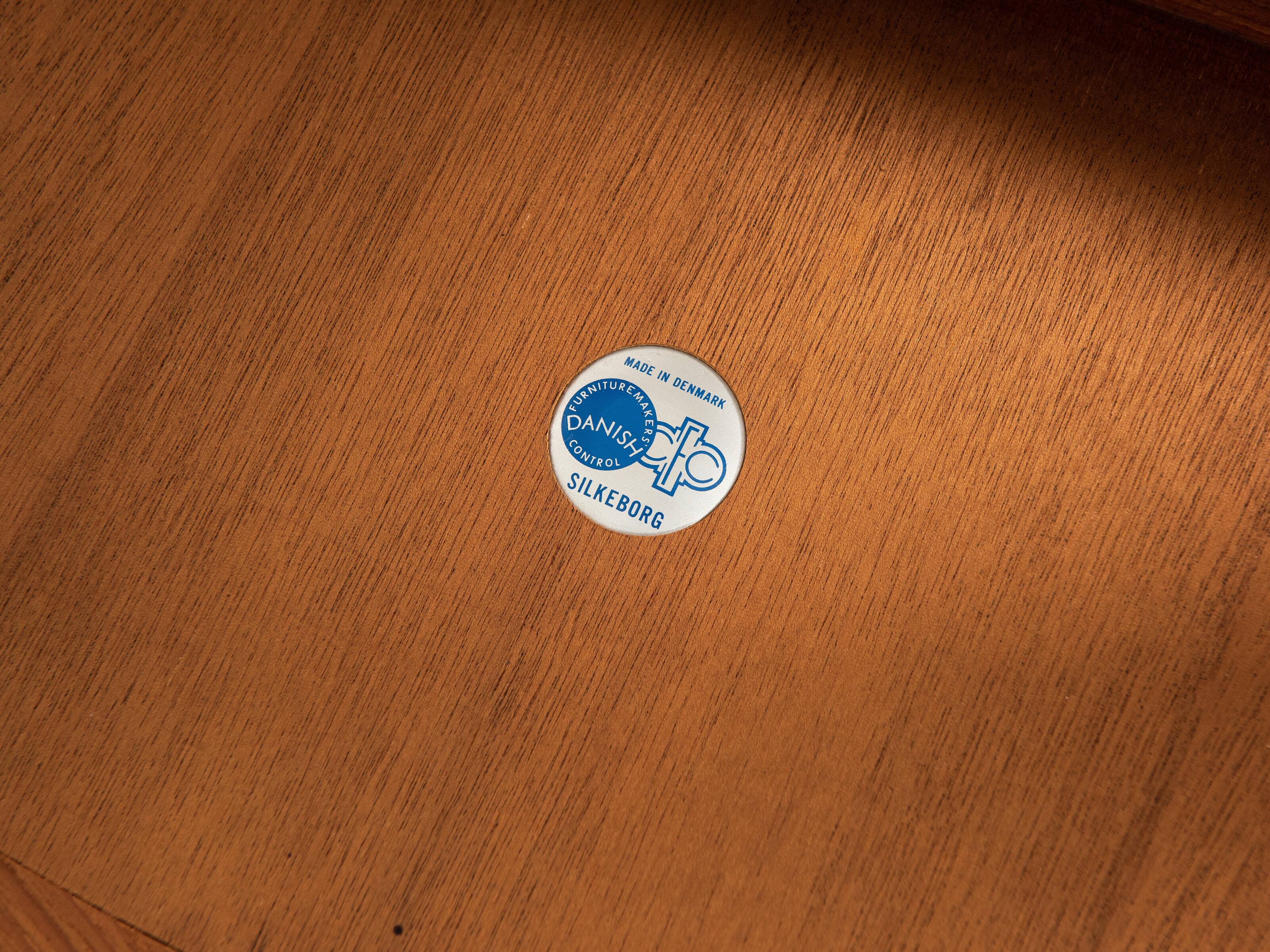 Midcentury Danish round coffee table in teak and cane by Johannes Andersen for Silkeborg 1960s