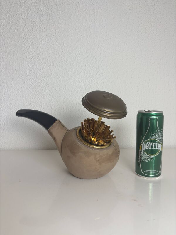 Porte-cigarettes vintage 1950 daim taupe Pipe Longchamp - 25 x 14 cm