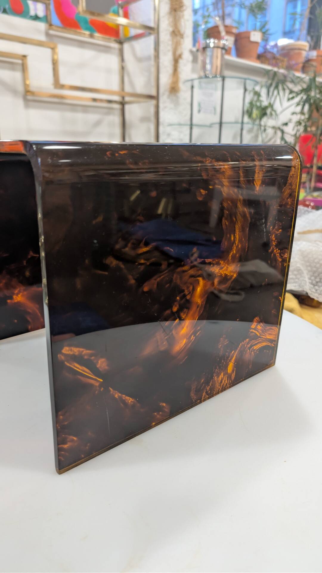 Tortoiseshell plexiglass nesting coffee tables