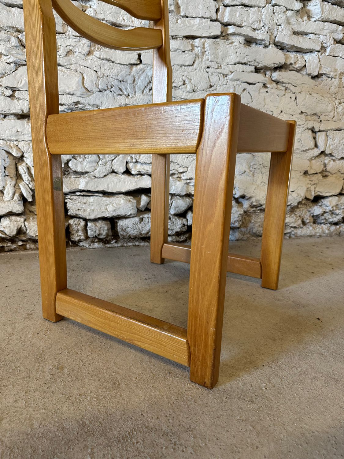 6 Regain House chairs - Elm and straw - 1980 - Vintage - Brutalist