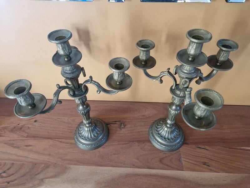 Pair of gilded bronze and brass candelabra with 4 light arms.