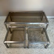 Table basse acier brossé design années 70 et gigognes