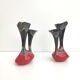 Pair of vintage ceramic vases with double red and black collar