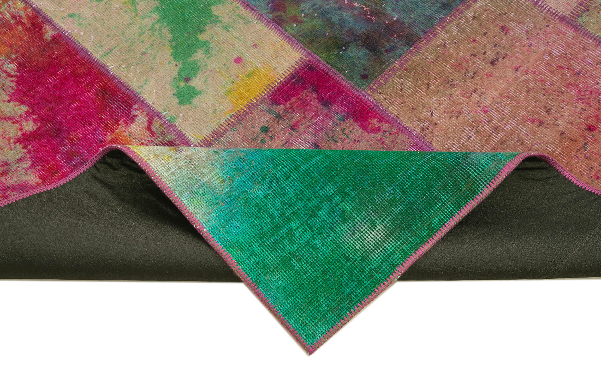 Handmade turkish overdyed 198 cm x 300 cm multicolor patchwork carpet