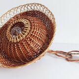 Rustic Mid-Century Wicker Pendant Lamp, Handwoven in Spain, c. 1960s