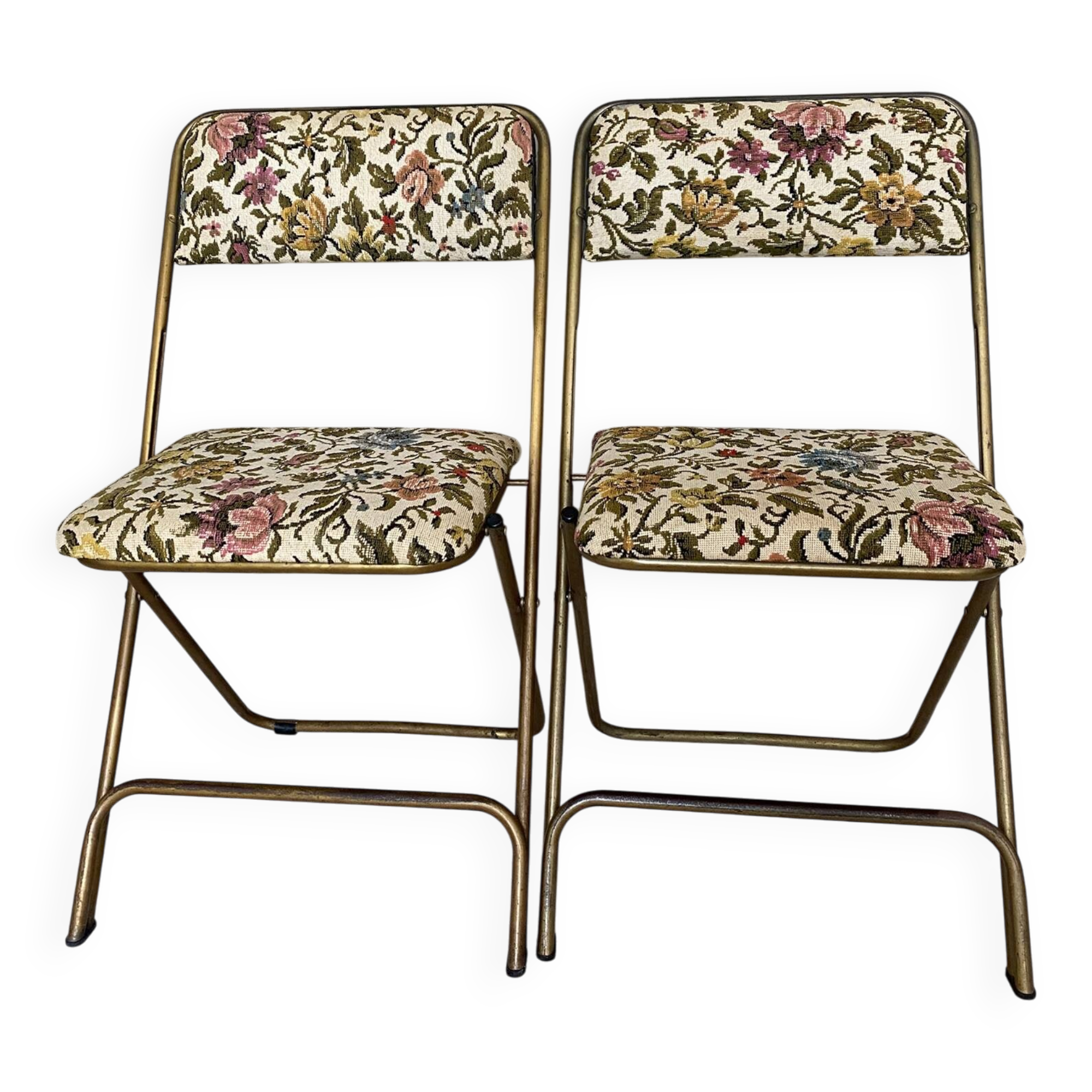 Lafuma folding chairs "Chantazur" floral upholstery from the 1960s.