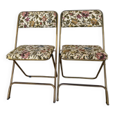 Lafuma folding chairs "Chantazur" floral upholstery from the 1960s.