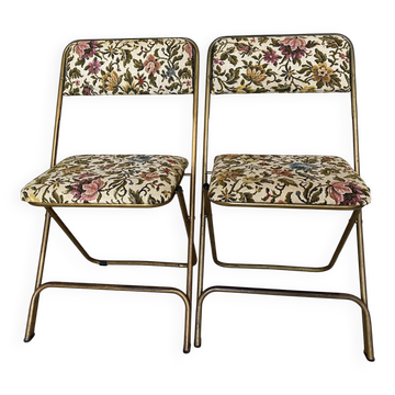 Chaises pliantes Lafuma "Chantazur" tapisserie fleurie  années 60