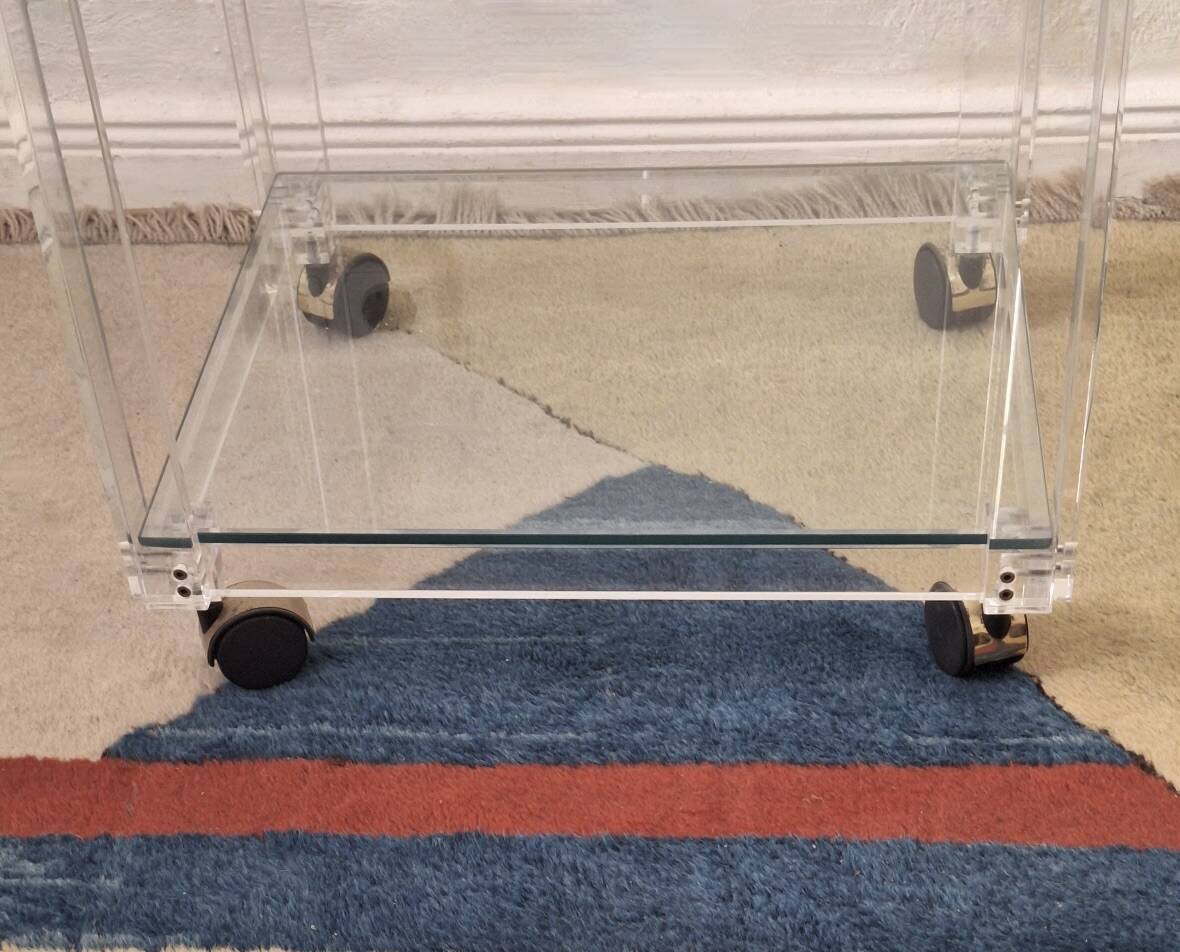 Vintage Italian plexiglass and glass serving trolley, 1980