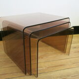 Trio of plexi nesting tables signed Michel Dumas