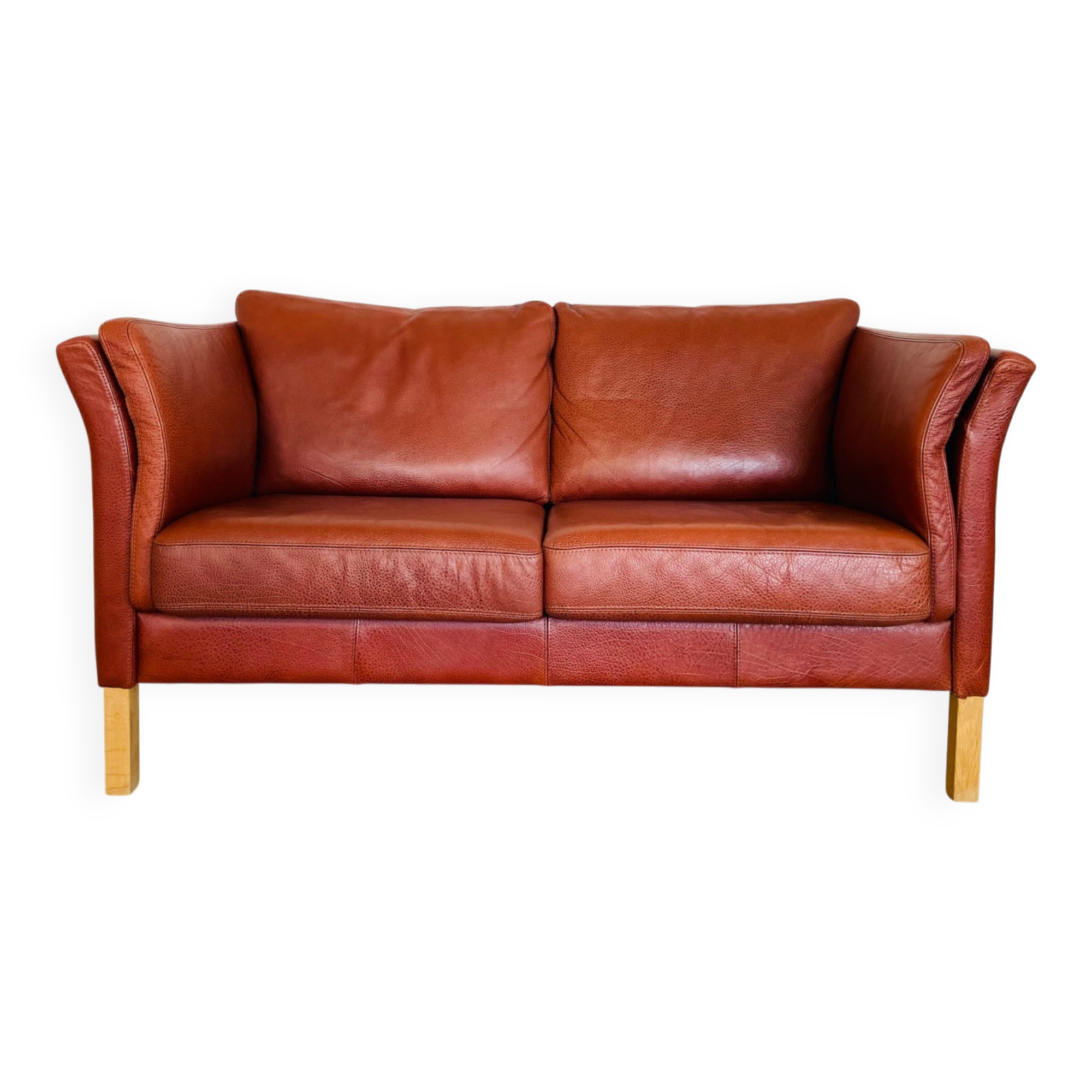Canapé vintage danois rétro Skalma pour 2 personnes en cuir cognac