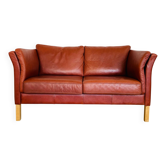 Canapé vintage danois rétro Skalma pour 2 personnes en cuir cognac