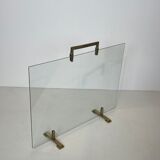 Glass and brass fire screen