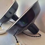 Duo of white and black enameled sheet metal pendants