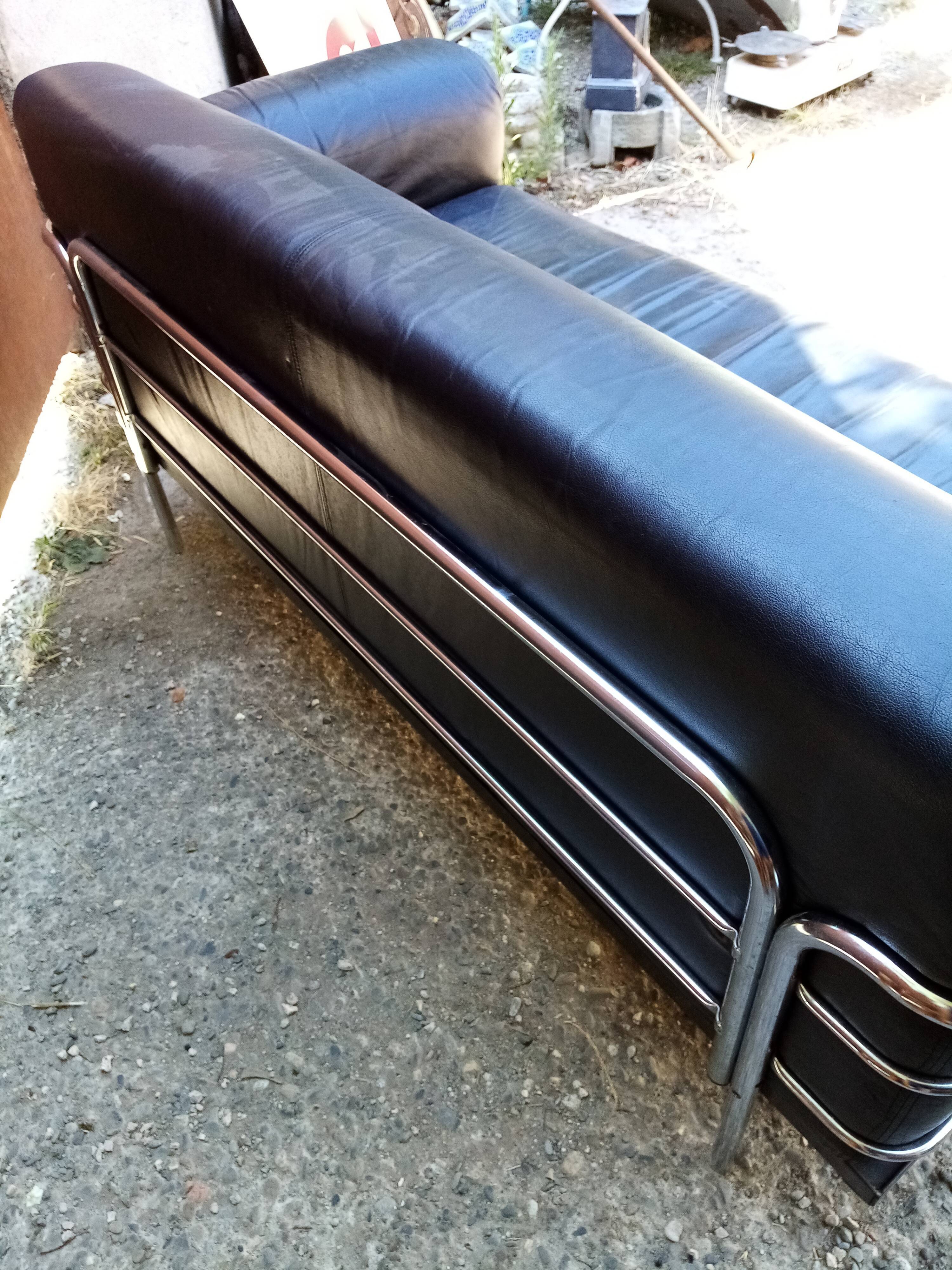 Vintage leather and chrome sofa