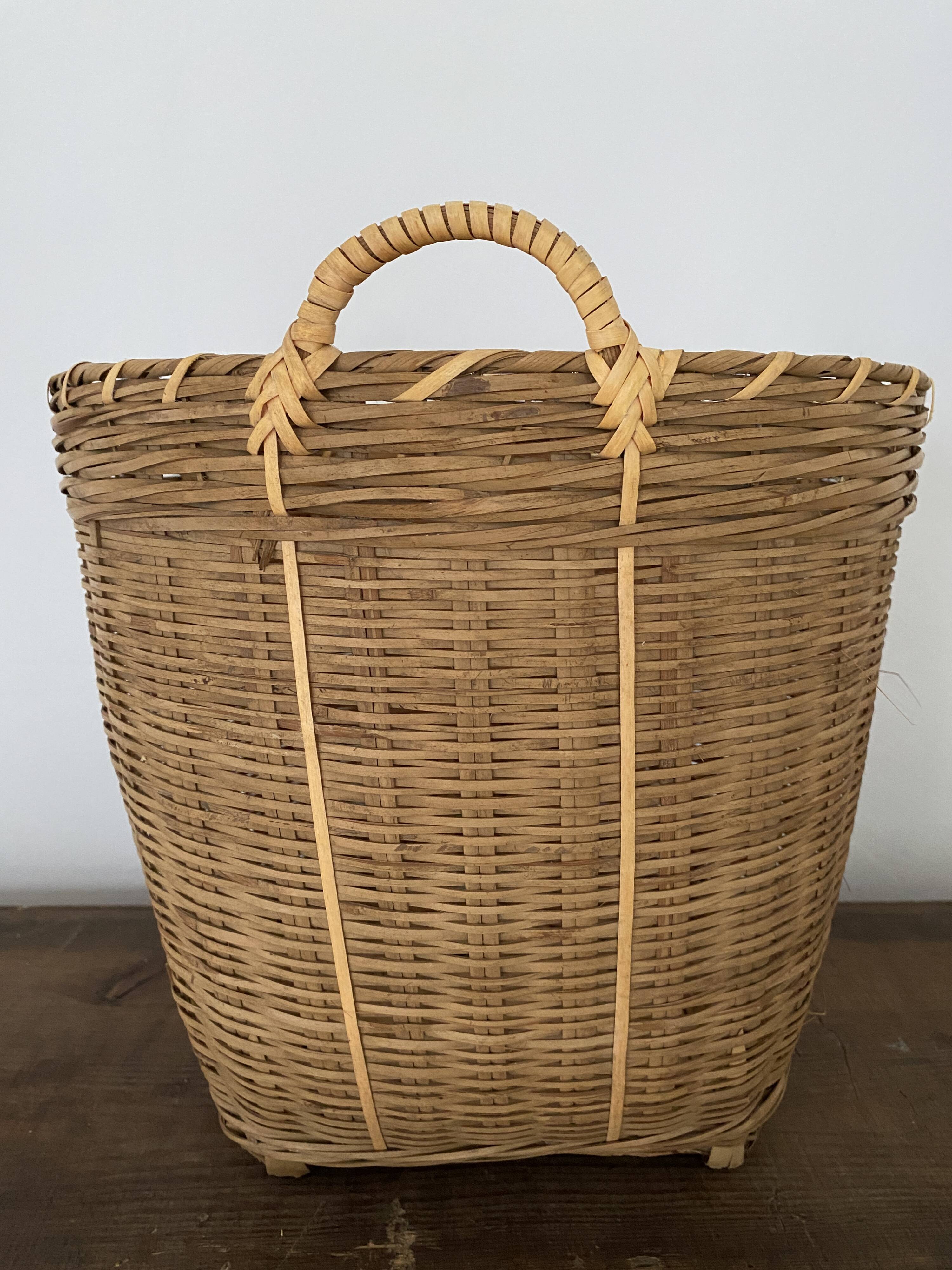 Basket, vintage bamboo laundry basket, toy basket, storage basket