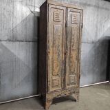 Casier industriel en métal | Armoire vintage à deux portes patinée