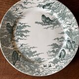 Set of 6 old Sarreguemines Neige green flat plates